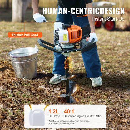 SucceBuy Post Hole Digger Gas Powered 63CC 2400W Auger Gas Auger with 8” Auger Drill Action Post Fence Hole Digger for Farmland