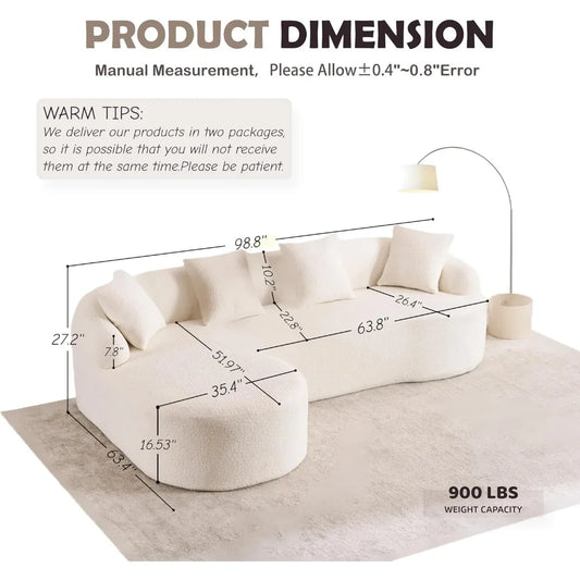 Oversized Sectional Sofa with Chaise for Living Room, 99" Modern Luxury Chenille 4-Seater Sofa Extra Wide Seat L-Shape Curved