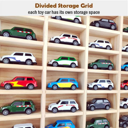Wood Toy Car Display Rack, Holds 42 Diecast Cars Model Car Display Case 1/64 Scale Toy Cars Organizer Freestanding