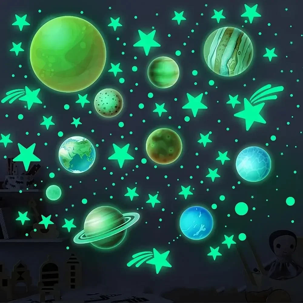Luminous Stars Wall Stickers DIY PVC Glow in The Dark Planet Wall Decals Ceiling Stars Planets Stickers Home Decoration