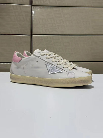 Spring Summer Fashion Casual Low-top Shiny Shoelaces Shoes Women's Round Toe Patchwork Diamond Heel Flat Bottom Sports Shoes