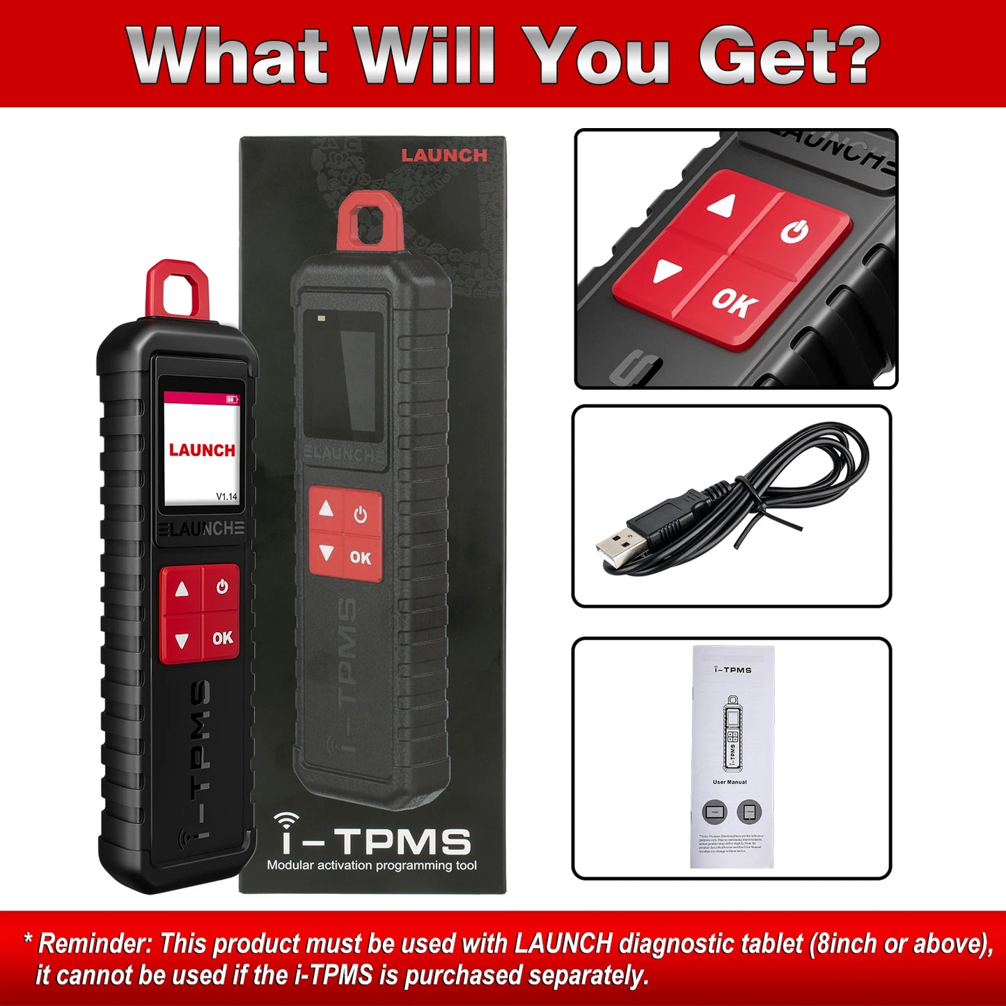 LAUNCH X-431 i-TPMS TPMS Tire Pressure Detector Relearning Tool, Activation/Relearning/Programming Sensors Works w/ X431 Scanner