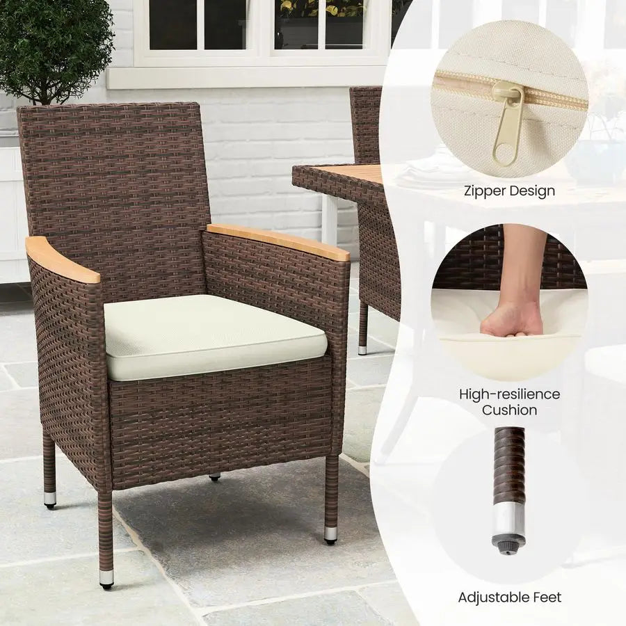 10Pieces Outdoor Patio Table and Chairs, Rattan Patio Table Set with Acacia Wood Tabletop, Patio Dining Furniture Set for 8 wit