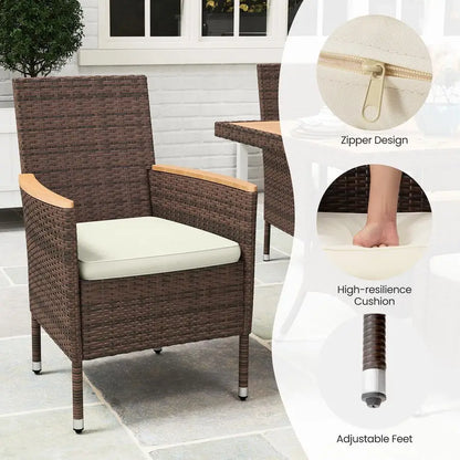 10Pieces Outdoor Patio Table and Chairs, Rattan Patio Table Set with Acacia Wood Tabletop, Patio Dining Furniture Set for 8 wit