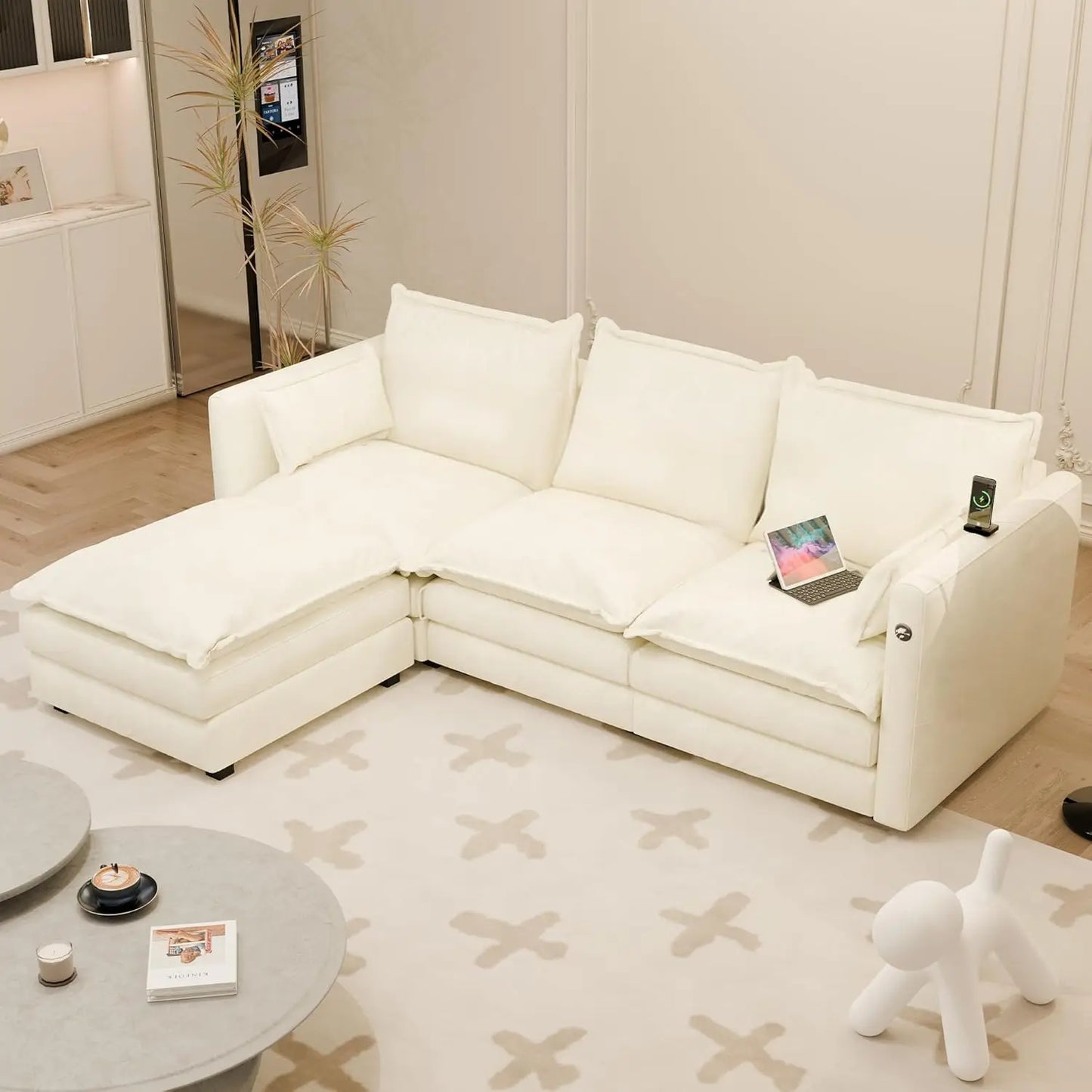 L Shaped Couch Sectional Sofa Comfy Cloud Couch for Living Room, Deep Seat Modular Sectional Sofa with Padded, Customized