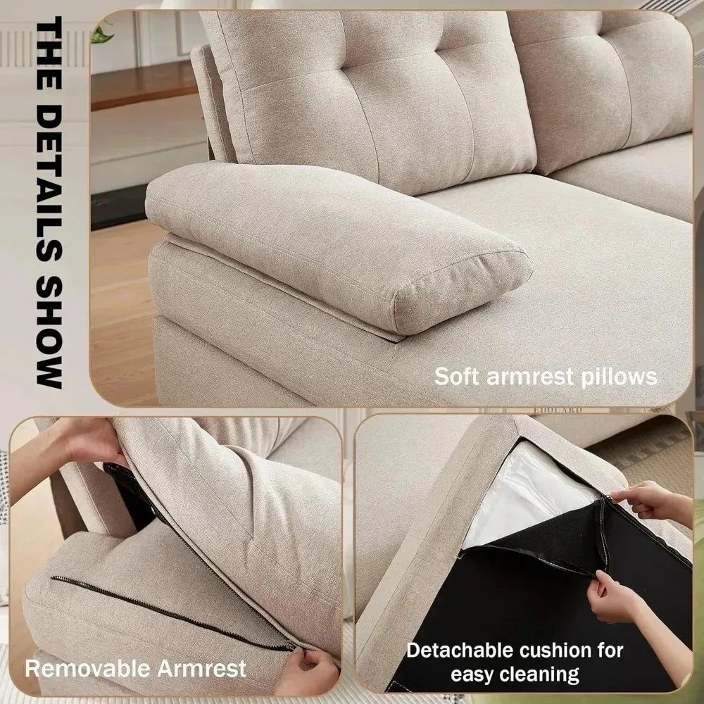 111'' Sectional Couch with Double Chaise – Modern Polyester Fibre U-Shaped Sofa, Upholstered 4-Seater for Living Room