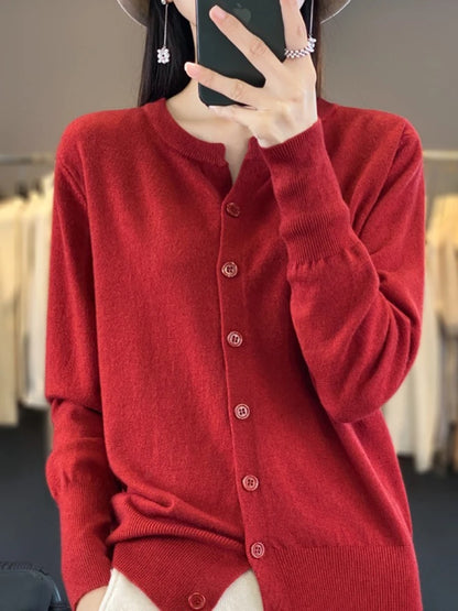 AOSSVIAO 2025 Autumn Winter New Cashmere Cardigan Women Solid Color Sweater Women Loose O-Neck Knitted Sweaters Simple Versatile