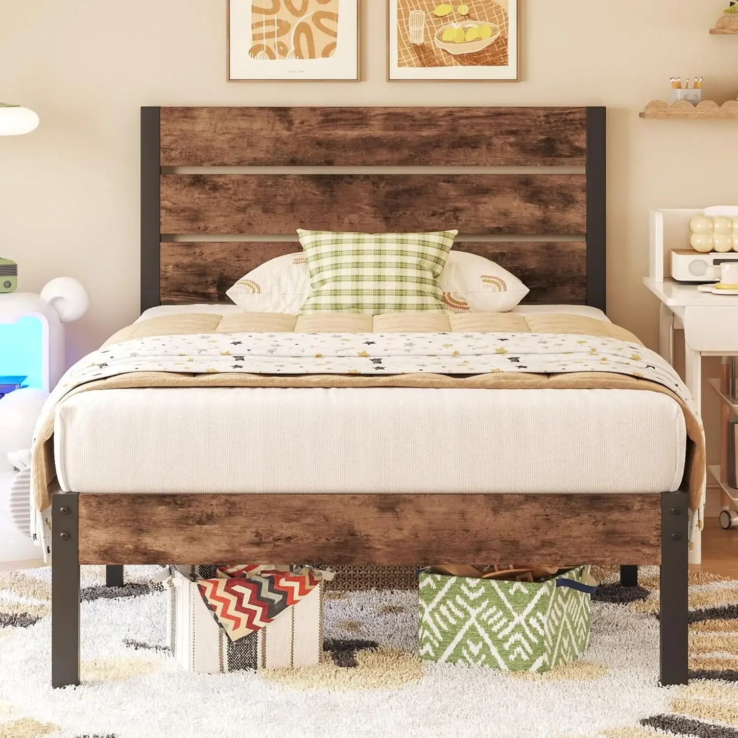 Bed Frame with Headboard and Footboard, with Under Bed Storage, All-Metal Support System, No Box Spring Needed, Easy Assembly