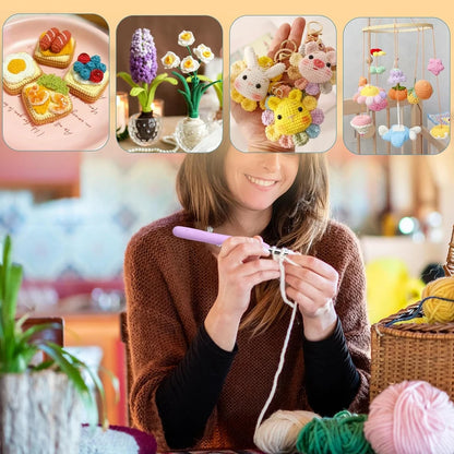 Crochet Hooks Kit with Storage Bag Ergonomic Knitting Needles Blunt Needles Stitch Marker Hand Knitting Craft Art Tools