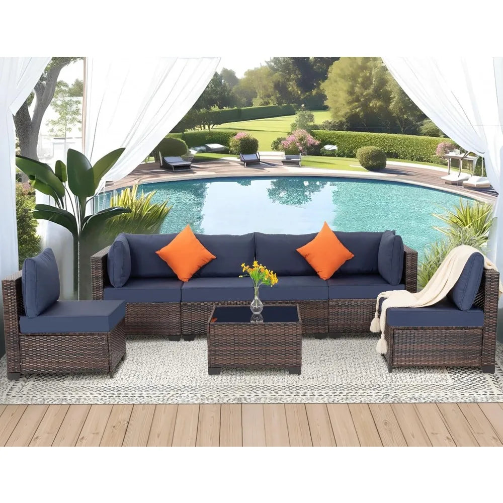 7 piece outdoor wicker patio furniture set, rattan sectional sofa couch, patio conversation set with cushion & coffee table, fo