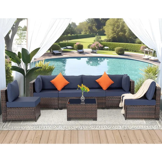 7 piece outdoor wicker patio furniture set, rattan sectional sofa couch, patio conversation set with cushion & coffee table, fo