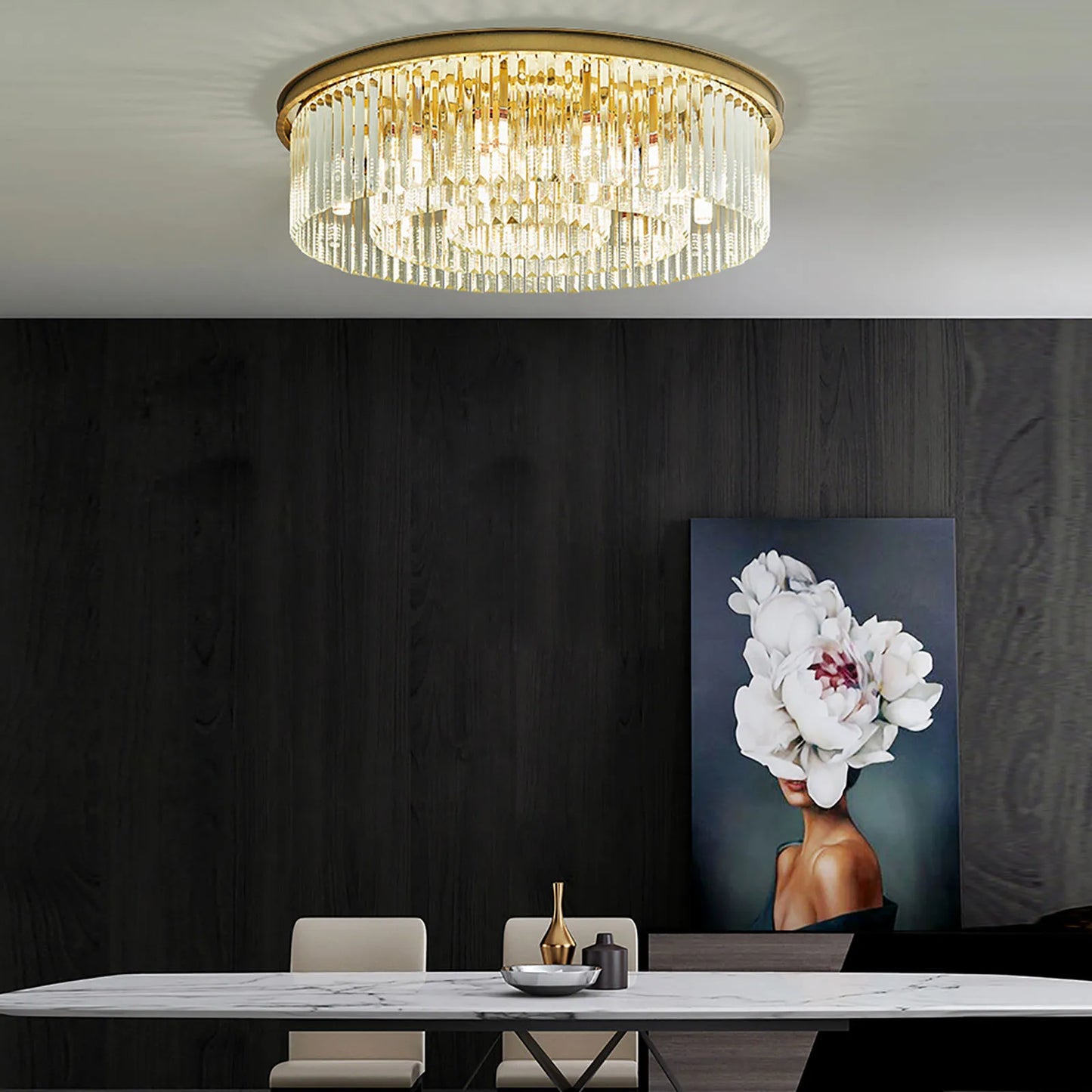 Modern Chandelier Crystal Light Fixture LED Hanging Flush Mount Ceiling Lamp Simple Home Decor Lighting 110-220V 60cm