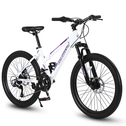 Ecarpat Mountain Bike 24 26 Inch Wheels, 21-Speed Disc Brake, Female Bicycles, 15" Steel Frame Front Fork Suspension