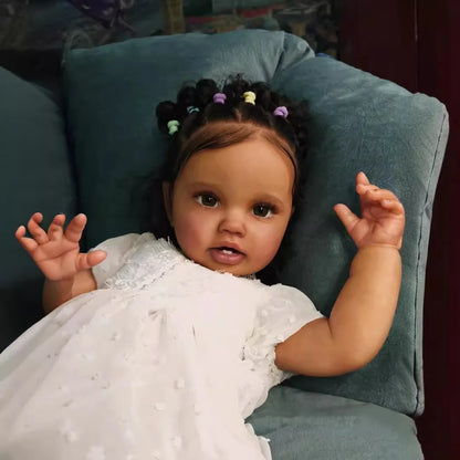24Inch Dark Brown Skin Lottie Reborn Baby Toddler Newborn Doll Princess Girl lifelike Soft Touch 3D Skin Art Doll