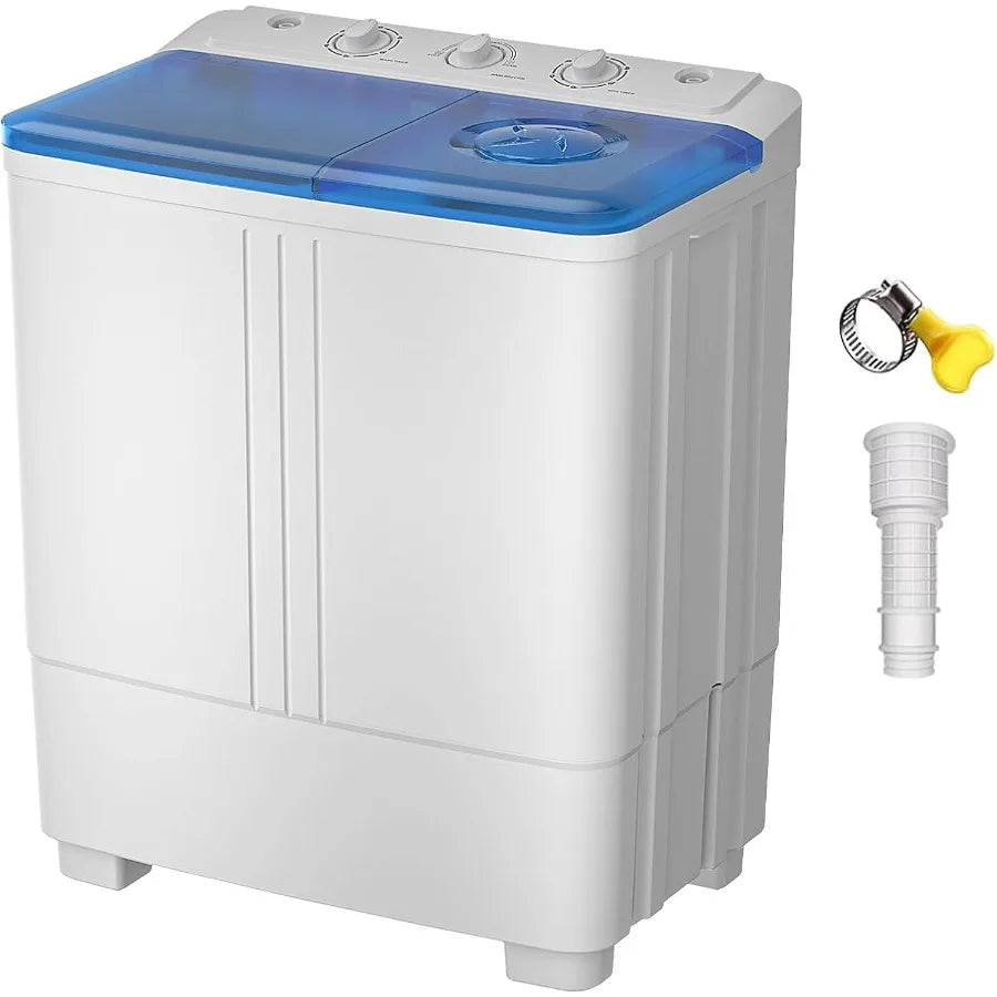 Portable Twin Tub Washing Machine with 20lbs Total Capacity: 12Lbs Washer and 8Lbs Spinner Dryer for Compact Laundry Solutions