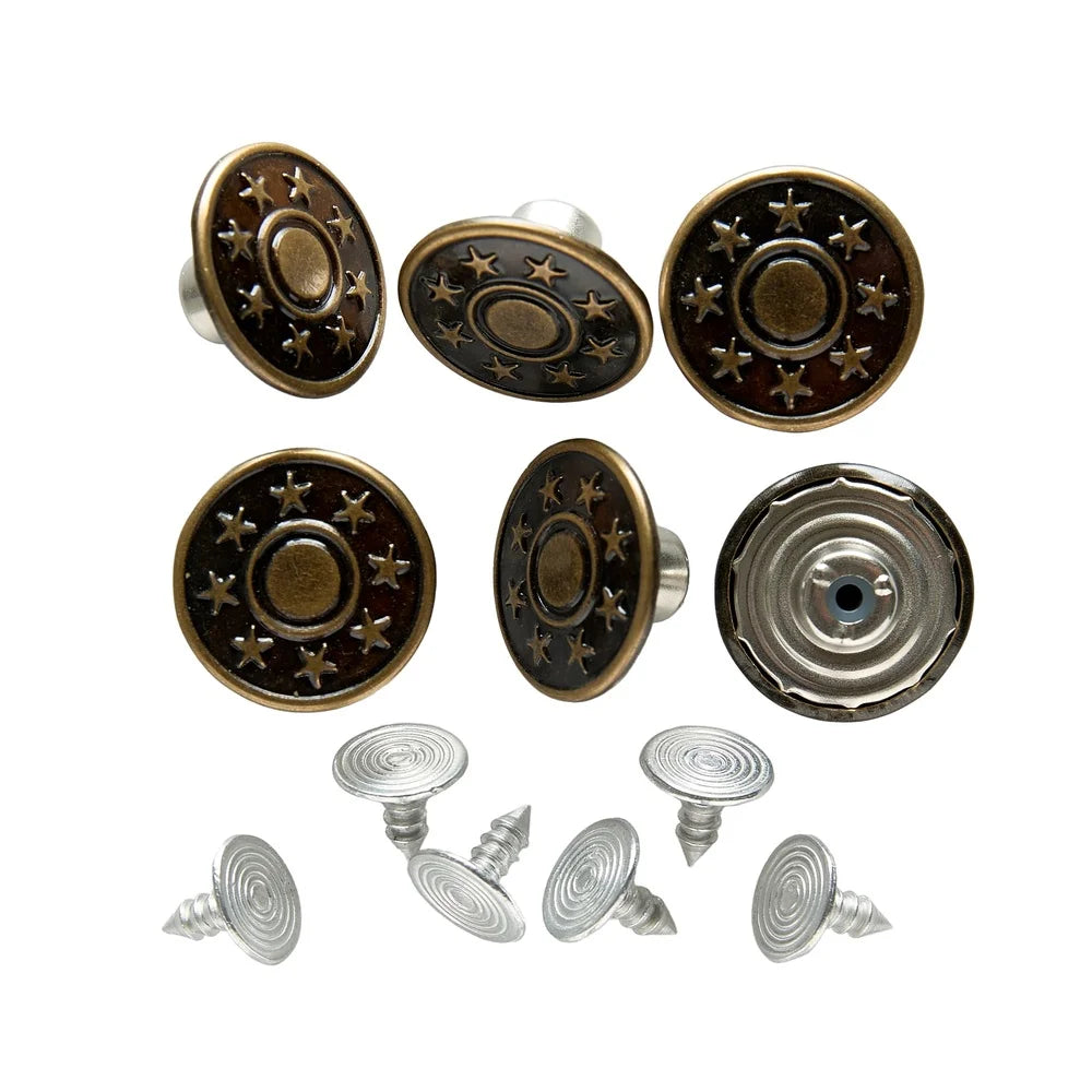 4 Pack No Sew Jean Buttons Antique Brass Replacement Fasteners Pants Shorts Easy Repair Durable Crafting Supplies