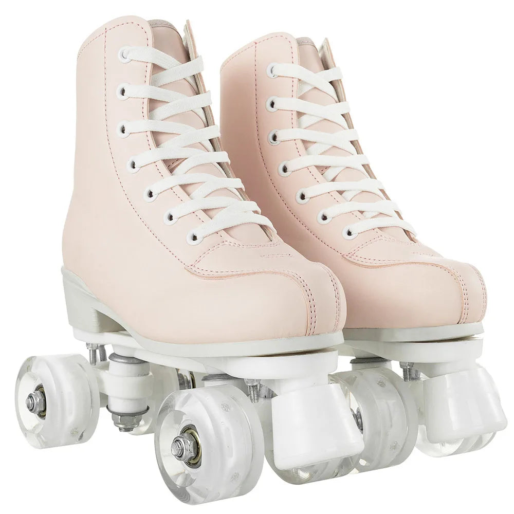 2025 Flashing Roller Skates PU Leather Roller Skates Double Row Quad Skate Shoes Adult Outdoor Indoor Skating Training Sneakers