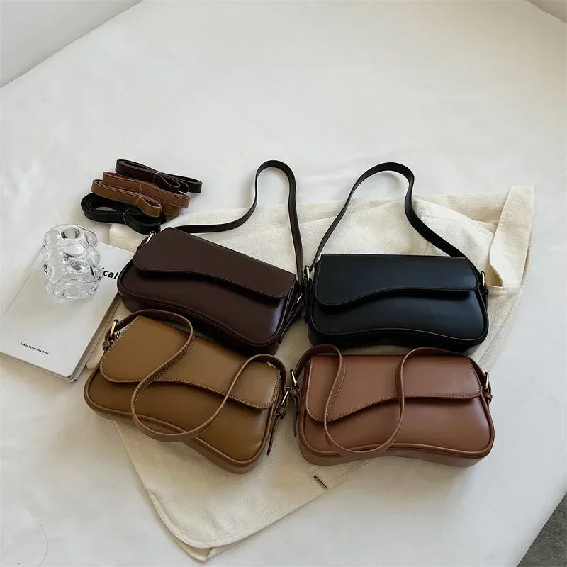 Vintage Leather Crossbody Bags for Women 2024 Designer Female Small Flap Shoulder Underarm Bag Armpit Handbags and Purses
