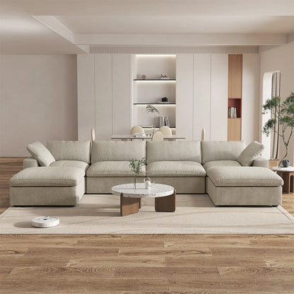 Cloud Modular Sectional Sofa with 2 Storage Ottomans 160.6" Down Filled Comfort U Shaped Sofa Minimalist Wide Deep Seat Couch
