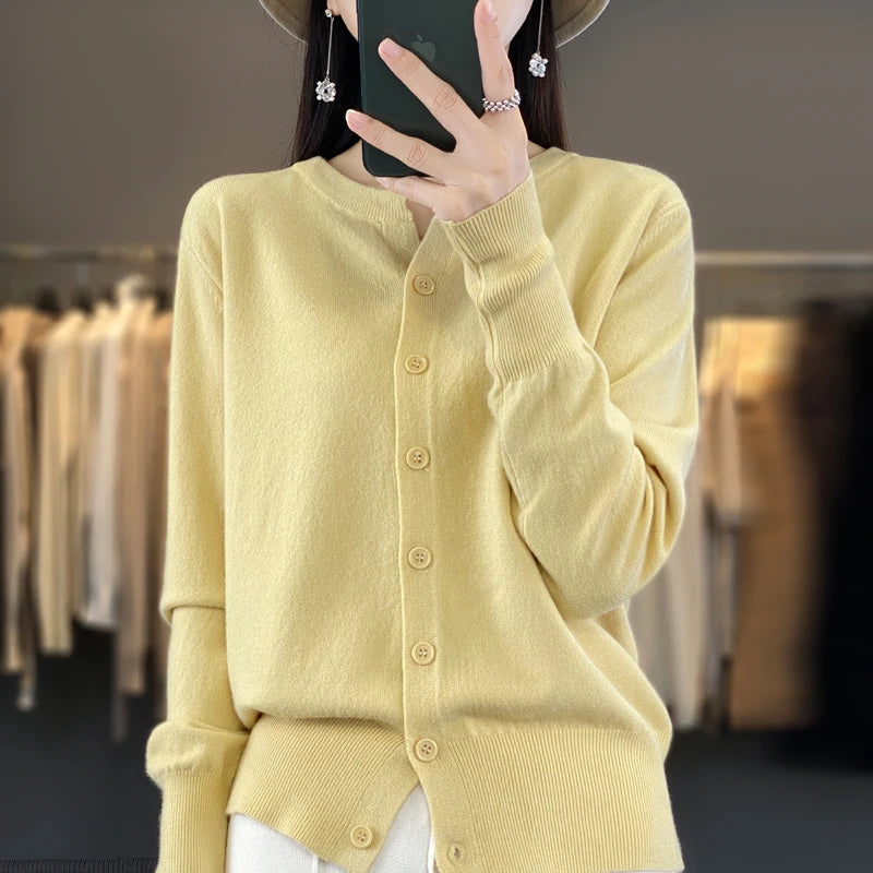 AOSSVIAO 2025 Autumn Winter New Cashmere Cardigan Women Solid Color Sweater Women Loose O-Neck Knitted Sweaters Simple Versatile