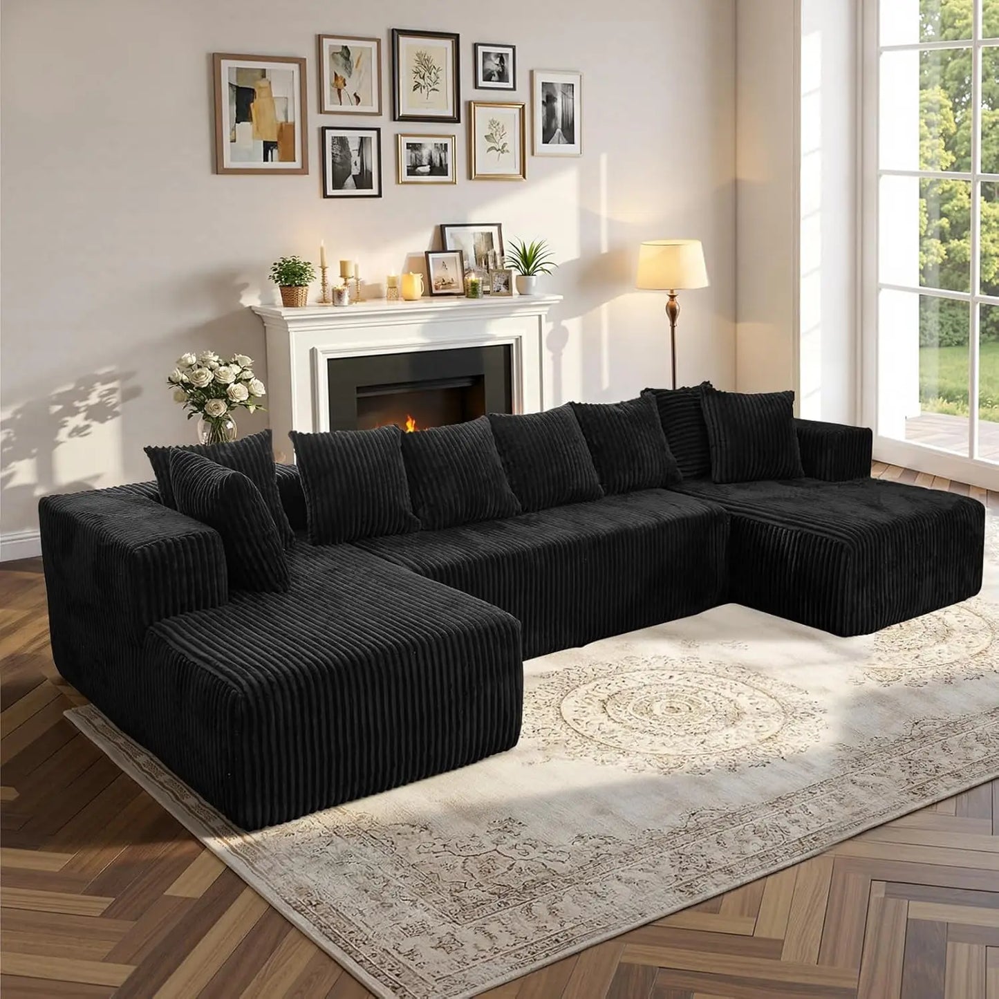 130" U Shaped Boneless Couch, Cloud Boneless Sectional Couches for Living Room, Modular Spineless Sofa Bed with, Customized