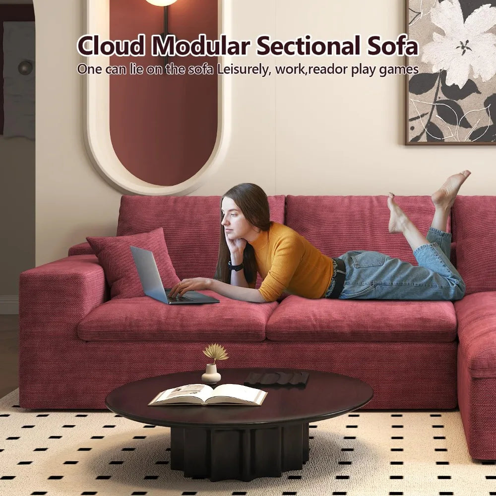 107'' L-Shaped Modern Modular Sectional Cloud Couch, 4-Seat Chenille Deep-Seat Sofa with Pillow for Living Room,Customized