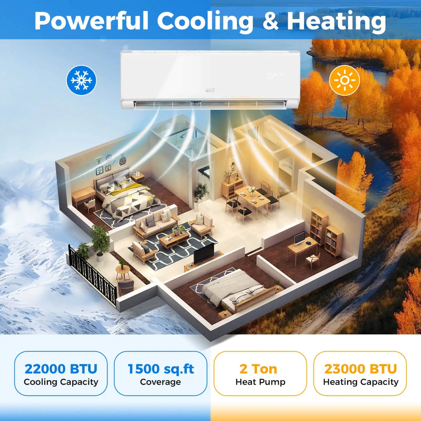 24000 BTU Wifi Enabled Mini Split Air Conditioner & Heater w/ Heat Pump