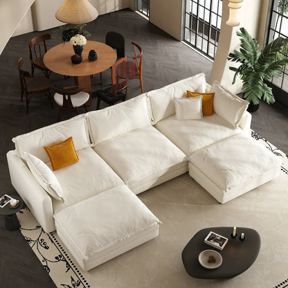 111.5" L Shaped Modern Sofa Modular Sectional Cloud Couch with Ottoman, 4-Seat Chenille Deep Seat Sofa with Pillow for Living Ro