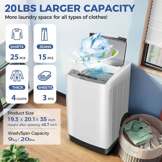 Nictemaw Portable Washing Machine 20Lbs Capacity 2.8 Cu.ft Portable Washer and Dryer Combo with 10 Programs and 8 Water Level