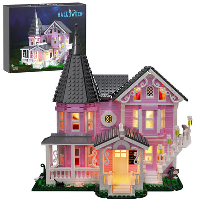 Pink Palace House Building Set with Lights,Coralined Haunted House Blocks Toy Christmas Gifts for Friend(1349PCS)