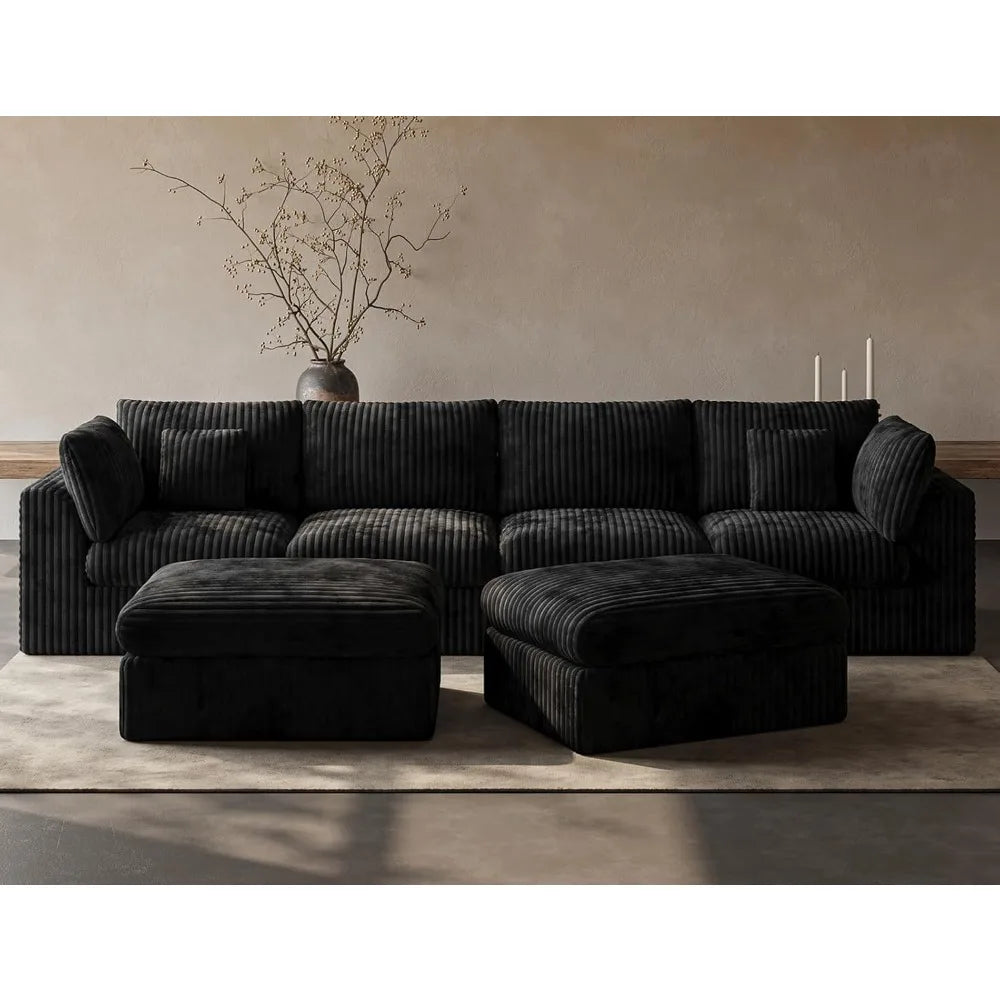 148” Cloud Sectional Couches for Living Room, Modular U Shaped Sofa with Ottoman, Deep Seat Chenille Sectional for, Customized