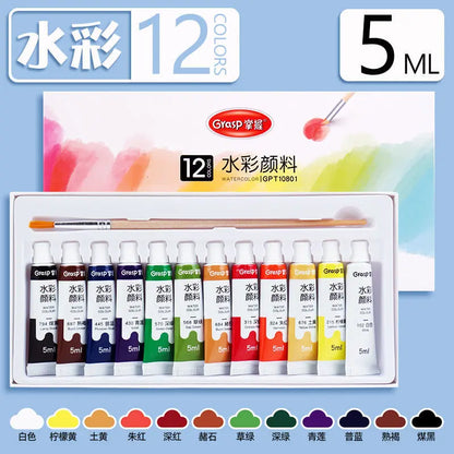 Bview Art Washable Watercolor Paint Set 12 Colors Art Supplies for Kids Students Beginners School Art Class Painting Tools