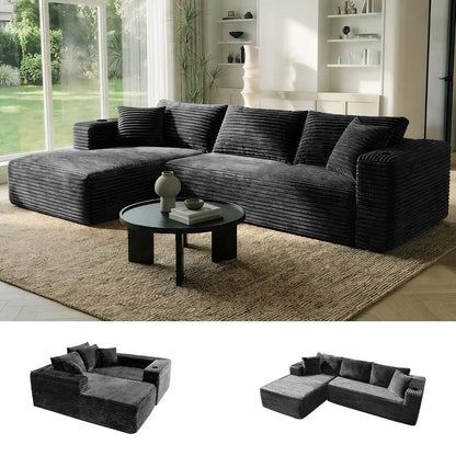 106" Cloud Couch Corduroy Modular Sectional Sofa L-Shape Boneless Couch with Wide Armrests and Cup Holders for, Customized