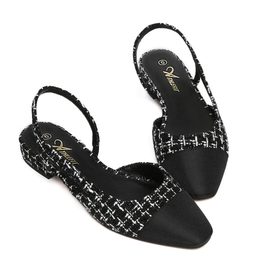 Slingback Flats for Women Square Pointed Toe Two Toned Flats Wedding Pumps for Women