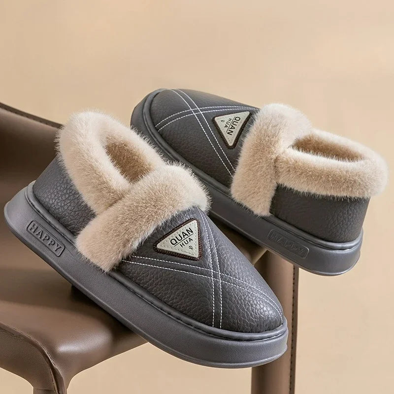 New Fashion Women's Cotton Slippers Men Winter Warm Home Cotton Shoes Waterproof Garden Shoes Indoor Slip on Concise Shoes
