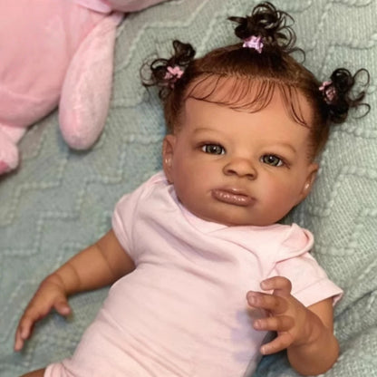Risbecko 20 Inch Lifelike Black Reborn Baby Doll - African American Soft Cloth Body Doll - Birthday Gift/Christmas Gift