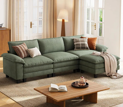 Cloud Sofa Accent Chair with Ottoman, Corduroy Couch for Living Room Apartment Bedroom Office in Green