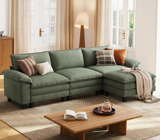 Cloud Sofa Accent Chair with Ottoman, Corduroy Couch for Living Room Apartment Bedroom Office in Green