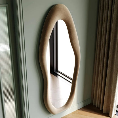 63x24 inch full-length mirror, irregular wave mirror hanging or leaning against the wall in the dressing room/bedroom