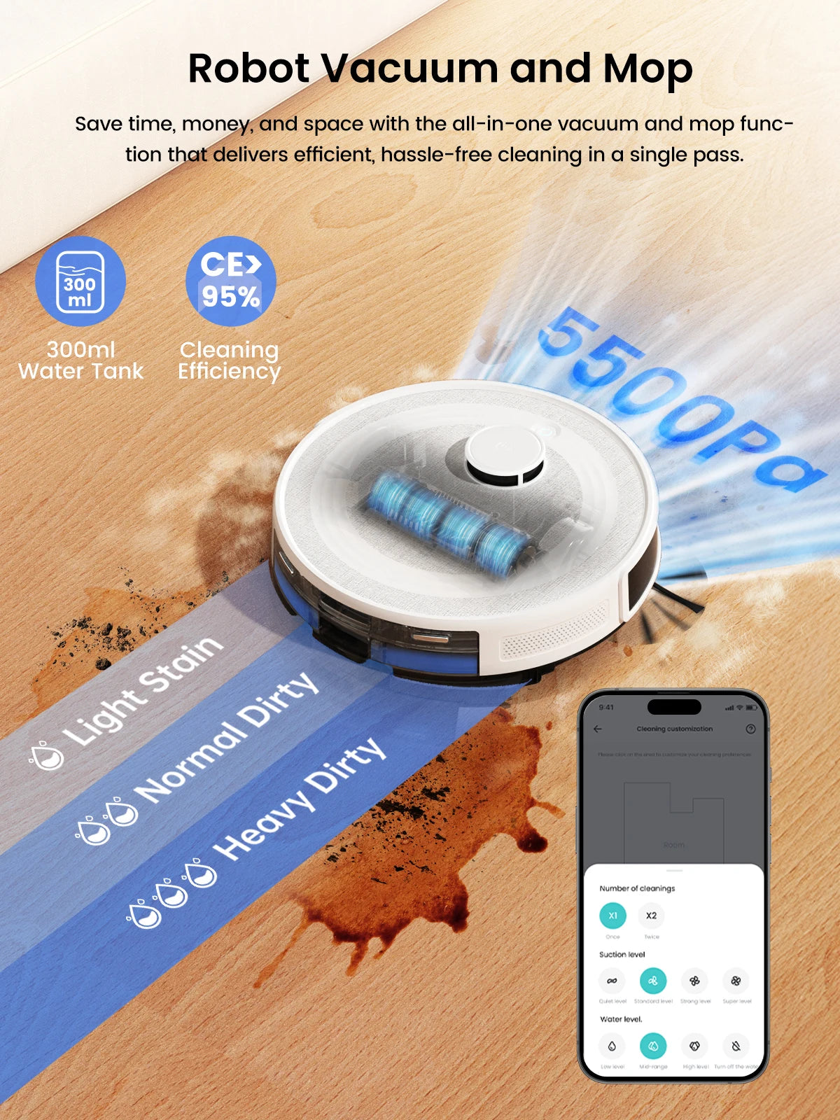 Lefant Robot Vacuum with Mop,Self-Emptying, 6000Pa , DTOF Laser Navigation, PSD Obstacle Avoidance, Wi-fi/Alexa Control