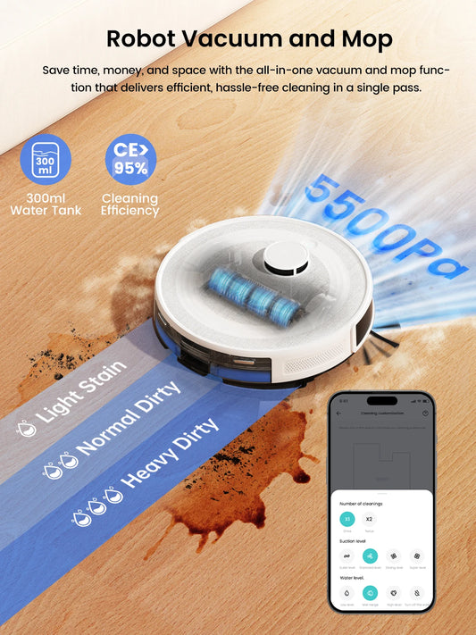 Lefant Robot Vacuum with Mop,Self-Emptying, 6000Pa , DTOF Laser Navigation, PSD Obstacle Avoidance, Wi-fi/Alexa Control