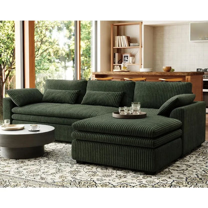 Large Modular Sectional Sofa with Deep Chaise, 104" Corduroy L Shaped Couch with 9" Soft Dual-Layer Seats Cushion Customized