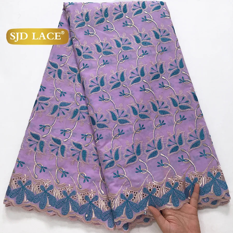 SJD LACE African Nigerian Cotton Lace Fabrics 5Yards 2025 High Quality Embroidery Swiss Voile Lace for Women Party Dresses 4370