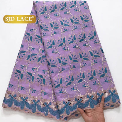 SJD LACE African Nigerian Cotton Lace Fabrics 5Yards 2025 High Quality Embroidery Swiss Voile Lace for Women Party Dresses 4370