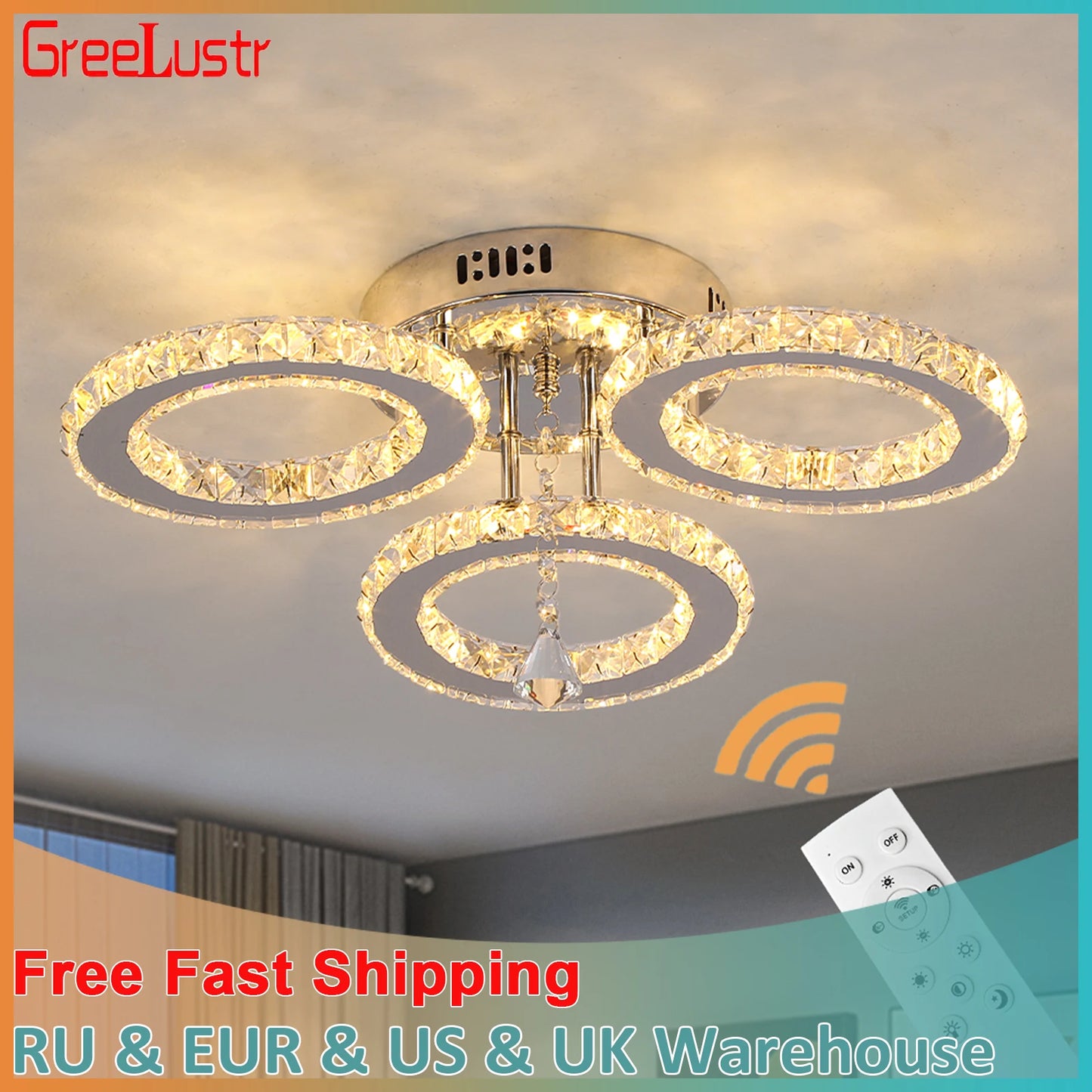 Modern Ceiling Lamp Pendant Light Crystal Led Chandelier Fixture Rings Stainless Steel Plafonnier Kids Bedroom Home Decor Indoor