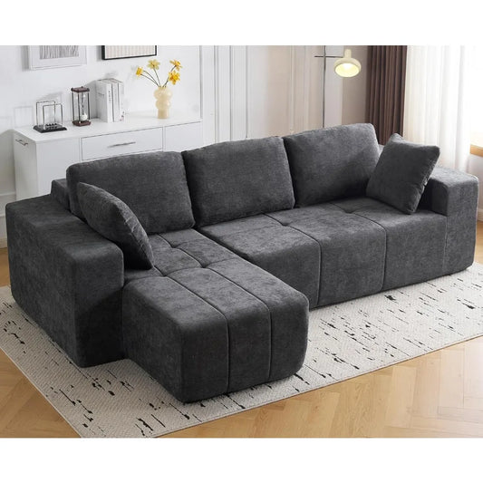 105" Cloud Modular Sectional Couch,Chenille Boneless Couches with Deep Seat,Upholstered L-Shape Sofa with Chaise