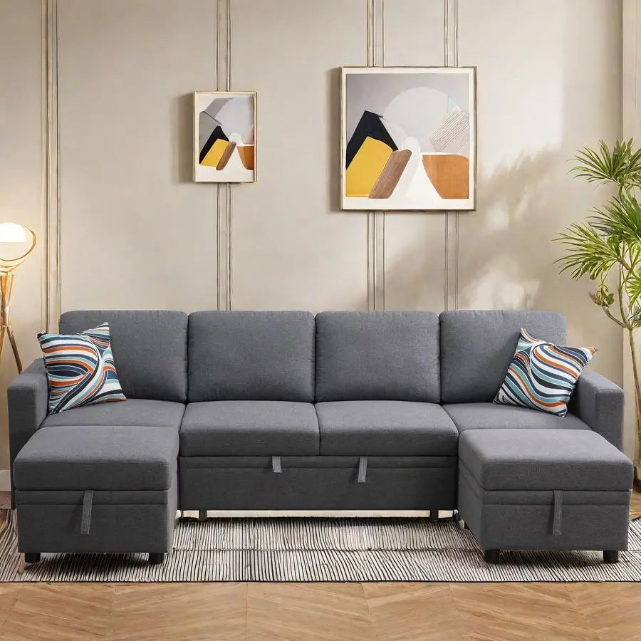 Sofa Couch Bed, Convertible Sofa Bed with Armrests, Sectional Sofa with Storage Seat U Shaped Sectional Couch with Reversible C