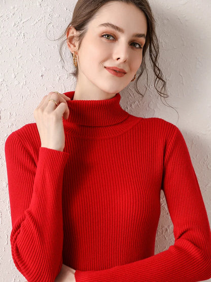 Sweater Women New Arrival 2025 Autumn Winter Turtleneck Sweaters Korean Style Simple Base Layer Pullover Thick Solid Slim Tops