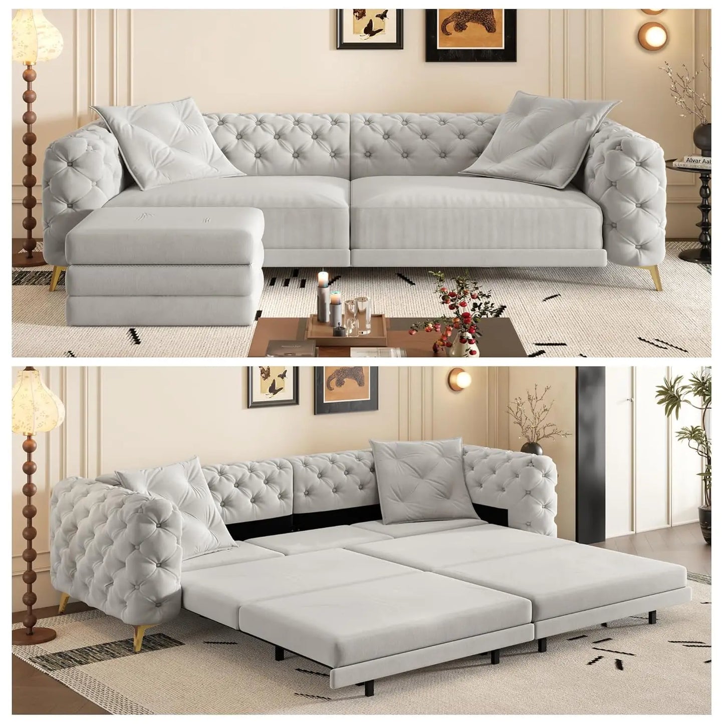 97.7" King Size Sleeper Sofa Bed, 3-in-1 Convertible Pull Out Sleeper Couch with Ottoman, Oversized, Customized
