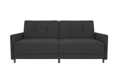 Andora 76 Inch Futon Sofa Bed, Modern Upholstered Couch Sleeper with Button Tufted Back and Seat, Dark Gray